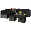 8 Piece Outdoor Rattan Furniture Set Patio Conversation Set with Storage Box & Waterproof Cover