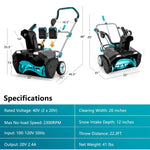40V 20" Cordless Snow Blower Snow Thrower with 2 x 4.0 Ah Li-ion Battery Charger Dual LED Lights