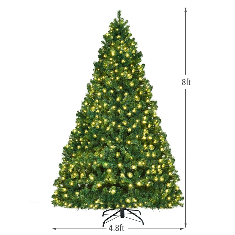 8FT Pre-Lit Christmas Tree Premium Hinged Spruce Artificial Xmas Tree with 430 LED Lights & Metal Stand