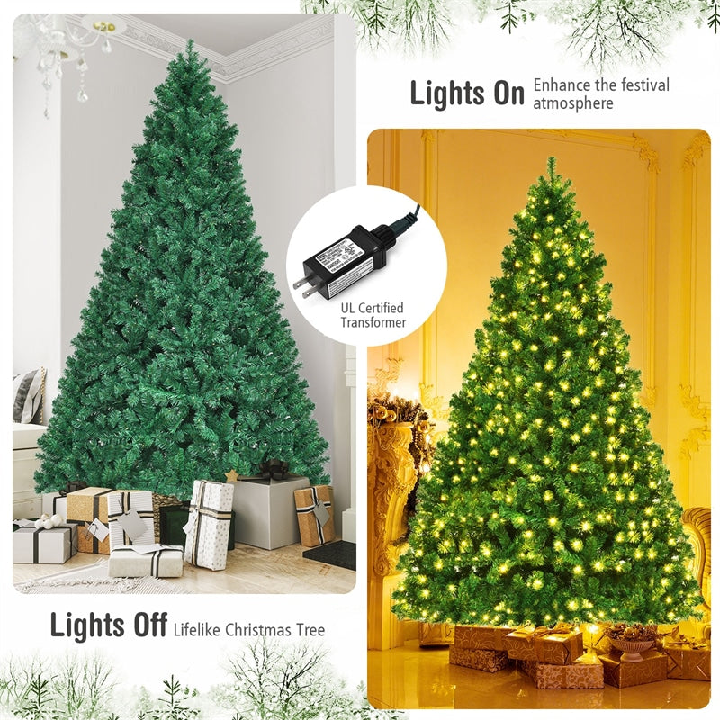 8FT Pre-Lit Hinged Spruce PVC Artificial Christmas Tree with 430 LED Lights