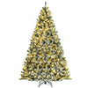 8FT Pre-lit Snow Flocked Christmas Tree Hinged Artificial Full Xmas Tree 1502 Branch Tips with 650 LED Lights & Metal Stand