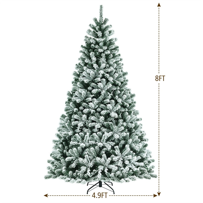 8FT Pre-Lit Snow-Flocked Hinged Christmas Tree with 1502 Branch Tips