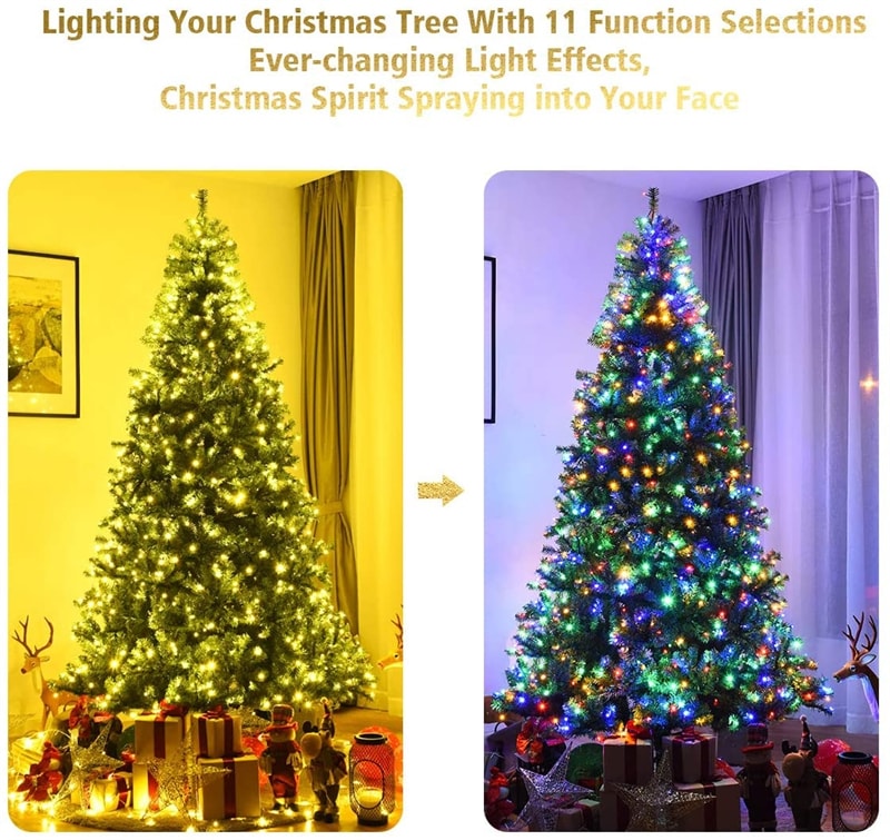 8FT Pre-lit Artificial Christmas Tree Hinged Xmas Tree 2128 PVC Branch with Multicolored 750 LED Lights & Metal Stand
