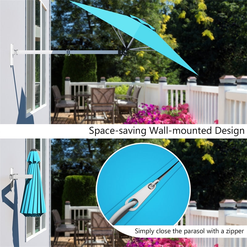 8 FT Wall Mounted Patio Umbrella Tilting Outdoor Umbrella Sunshade Umbrella with Adjustable Pole & Wind Vent