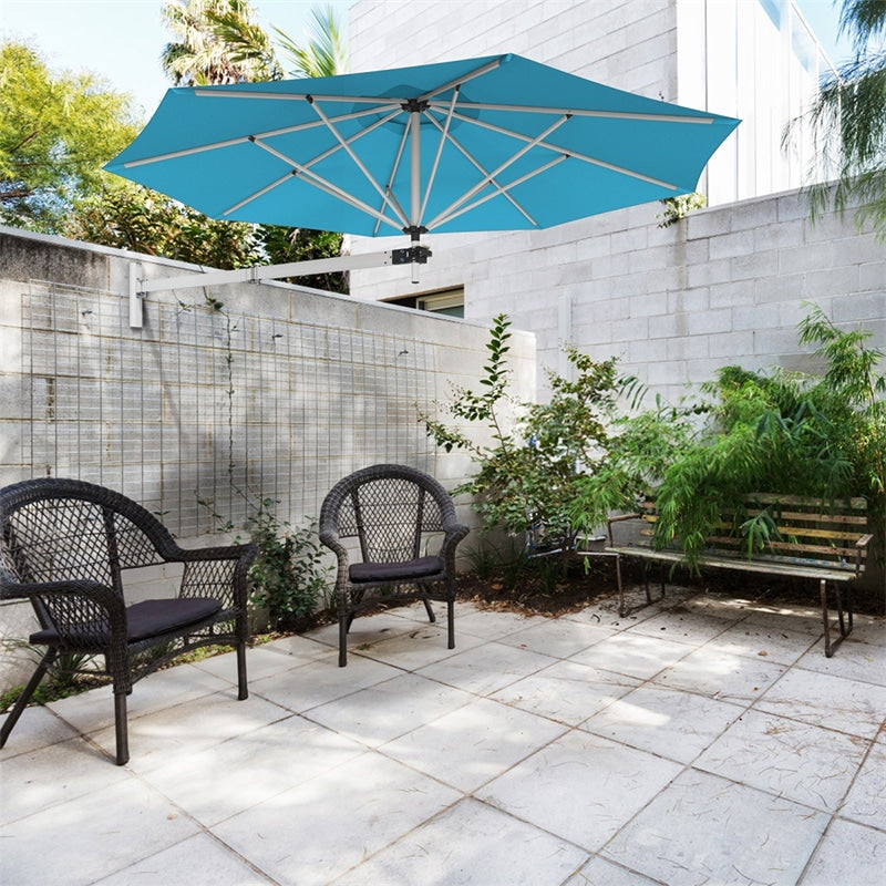 8 FT Wall Mounted Patio Umbrella Tilting Outdoor Umbrella Sunshade Umbrella with Adjustable Pole & Wind Vent - Bestoutdor