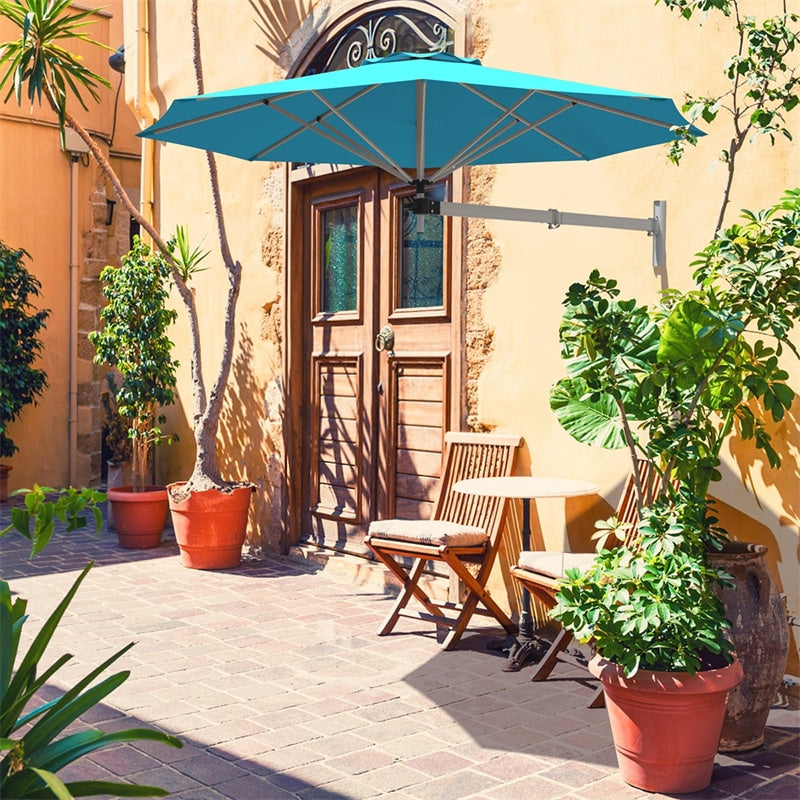 8 FT Wall Mounted Patio Umbrella Tilting Outdoor Umbrella Sunshade Umbrella with Adjustable Pole & Wind Vent - Bestoutdor