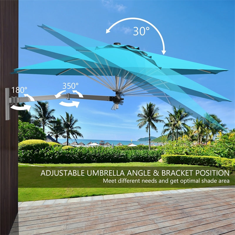 8 FT Wall Mounted Patio Umbrella Tilting Outdoor Umbrella Sunshade Umbrella with Adjustable Pole & Wind Vent - Bestoutdor