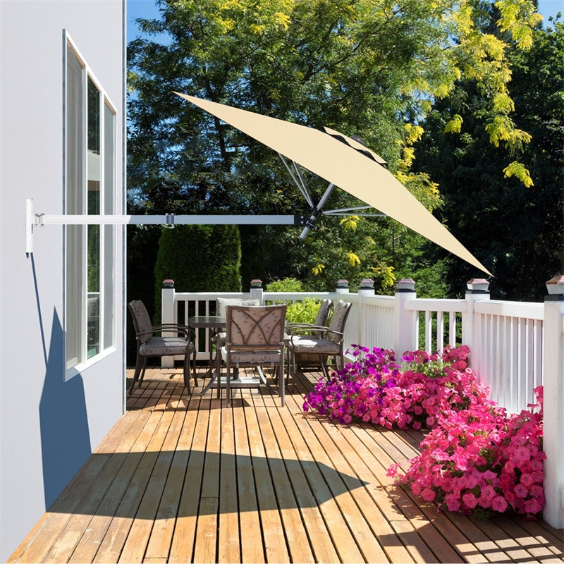8 FT Wall Mounted Patio Umbrella Tilting Outdoor Umbrella Sunshade Umbrella with Adjustable Pole & Wind Vent - Bestoutdor