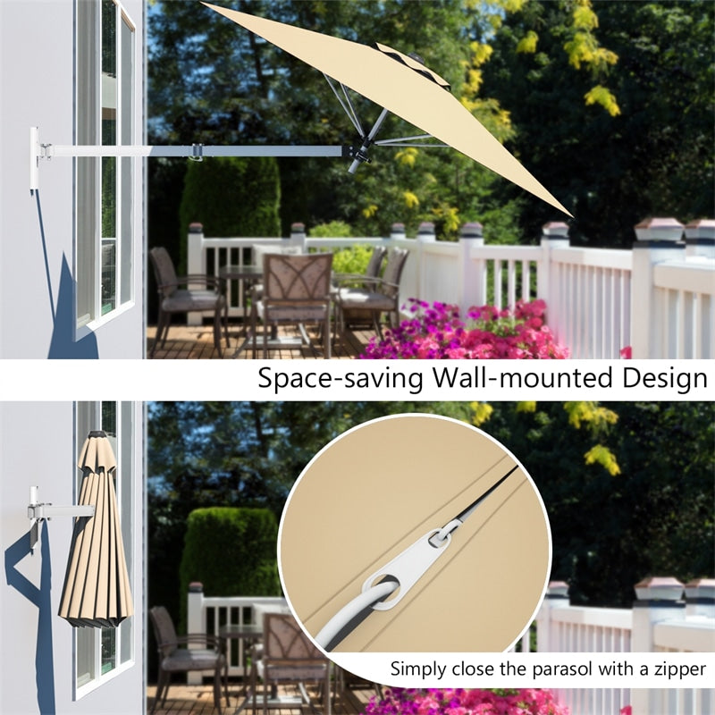 8 FT Wall Mounted Patio Umbrella Tilting Outdoor Umbrella Sunshade Umbrella with Adjustable Pole & Wind Vent - Bestoutdor