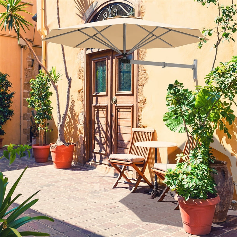 8 FT Wall Mounted Patio Umbrella Tilting Outdoor Umbrella Sunshade Umbrella with Adjustable Pole & Wind Vent - Bestoutdor