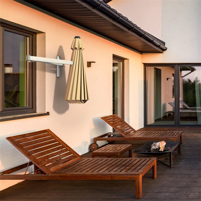 8 FT Wall Mounted Patio Umbrella Tilting Outdoor Umbrella Sunshade Umbrella with Adjustable Pole & Wind Vent - Bestoutdor
