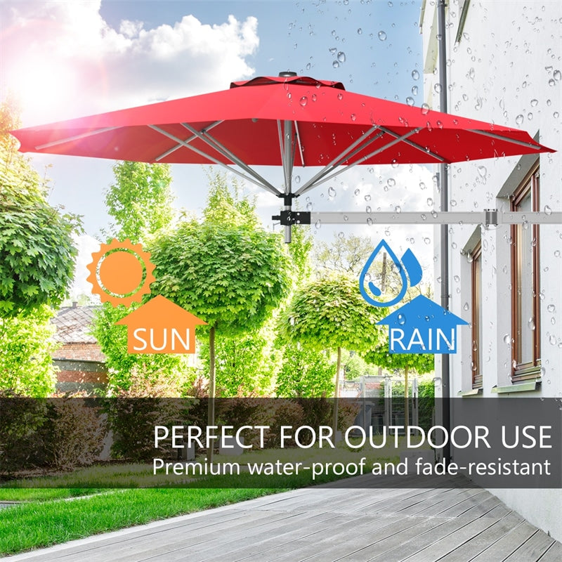 8 FT Wall Mounted Patio Umbrella Tilting Outdoor Umbrella Sunshade Umbrella with Adjustable Pole & Wind Vent - Bestoutdor