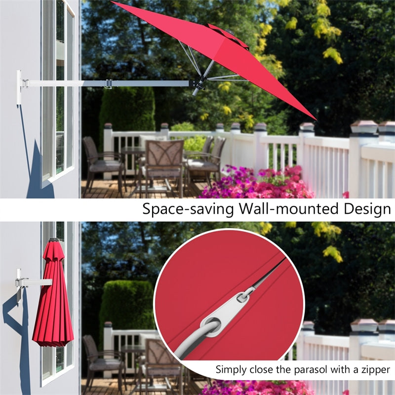 8 FT Wall Mounted Patio Umbrella Tilting Outdoor Umbrella Sunshade Umbrella with Adjustable Pole & Wind Vent - Bestoutdor
