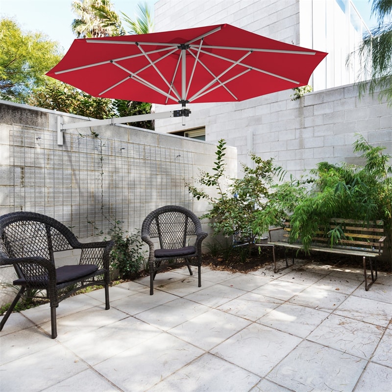 8 FT Wall Mounted Patio Umbrella Tilting Outdoor Umbrella Sunshade Umbrella with Adjustable Pole & Wind Vent - Bestoutdor