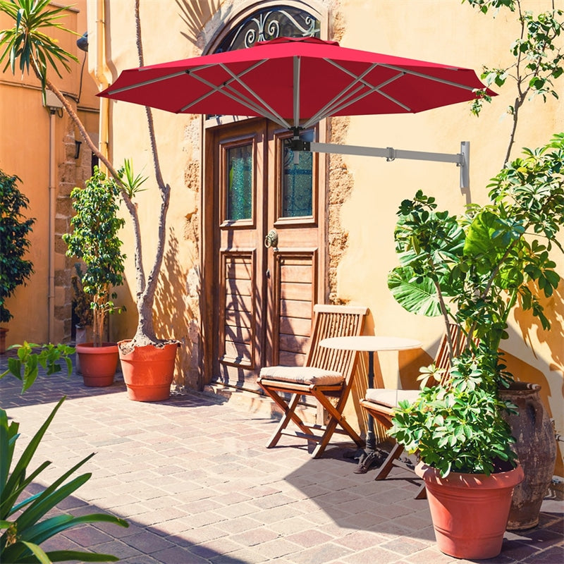 8 FT Wall Mounted Patio Umbrella Tilting Outdoor Umbrella Sunshade Umbrella with Adjustable Pole & Wind Vent - Bestoutdor
