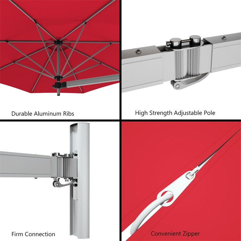 8 FT Wall Mounted Patio Umbrella Tilting Outdoor Umbrella Sunshade Umbrella with Adjustable Pole & Wind Vent - Bestoutdor