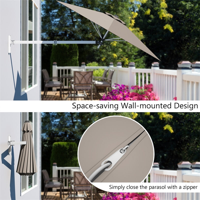 8 FT Wall Mounted Patio Umbrella Tilting Outdoor Umbrella Sunshade Umbrella with Adjustable Pole & Wind Vent - Bestoutdor