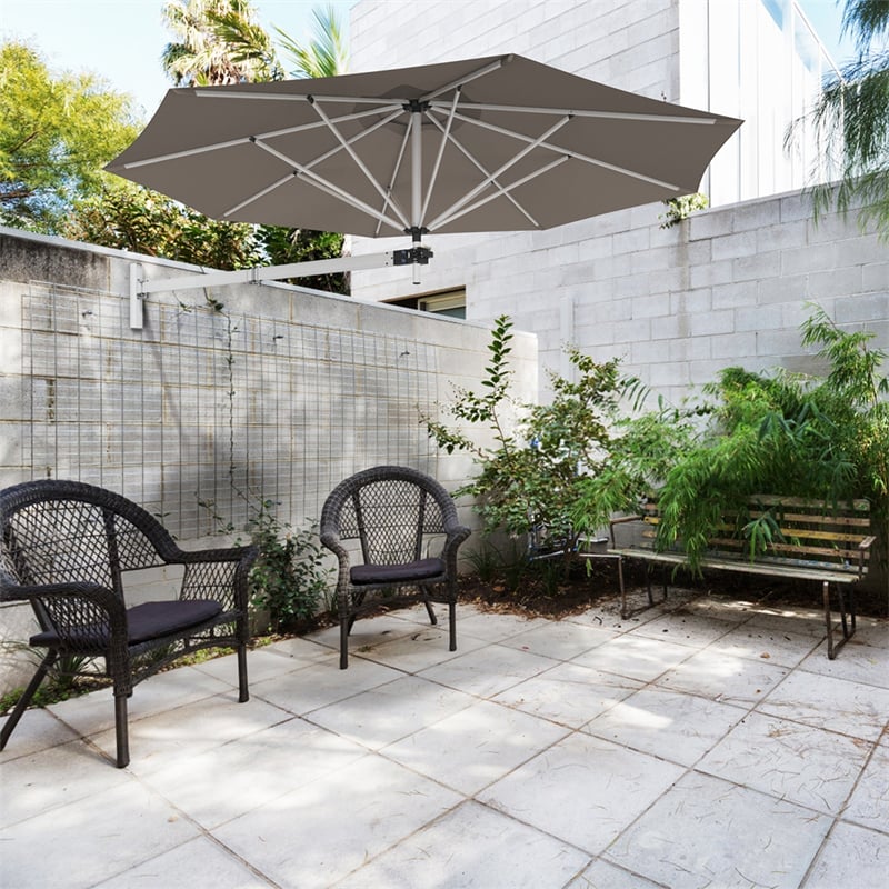 8 FT Wall Mounted Patio Umbrella Tilting Outdoor Umbrella Sunshade Umbrella with Adjustable Pole & Wind Vent - Bestoutdor
