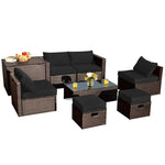 8 Piece Space-saving PE Rattan Wicker Outdoor Sectional Sofa Modular Patio Furniture with Storage Box & Waterproof Cover