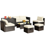 8 Piece Space-saving PE Rattan Wicker Outdoor Sectional Sofa Patio Furniture Set with Storage Box & Waterproof Cover