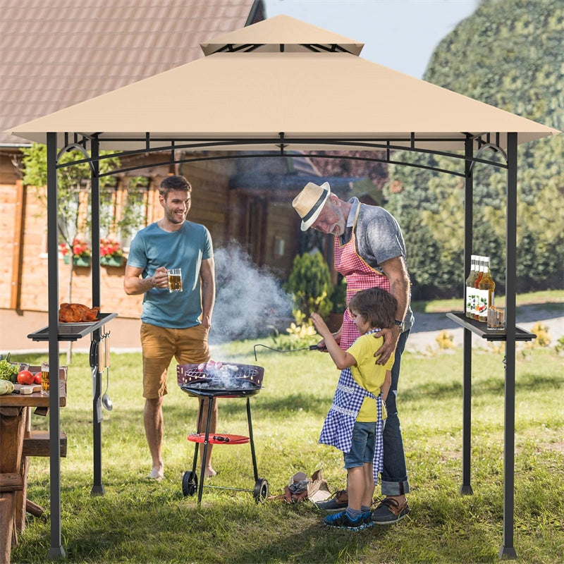 8' x 5' Outdoor Barbecue Grill Gazebo Canopy Tent BBQ Shelter with 2 Side Shelves