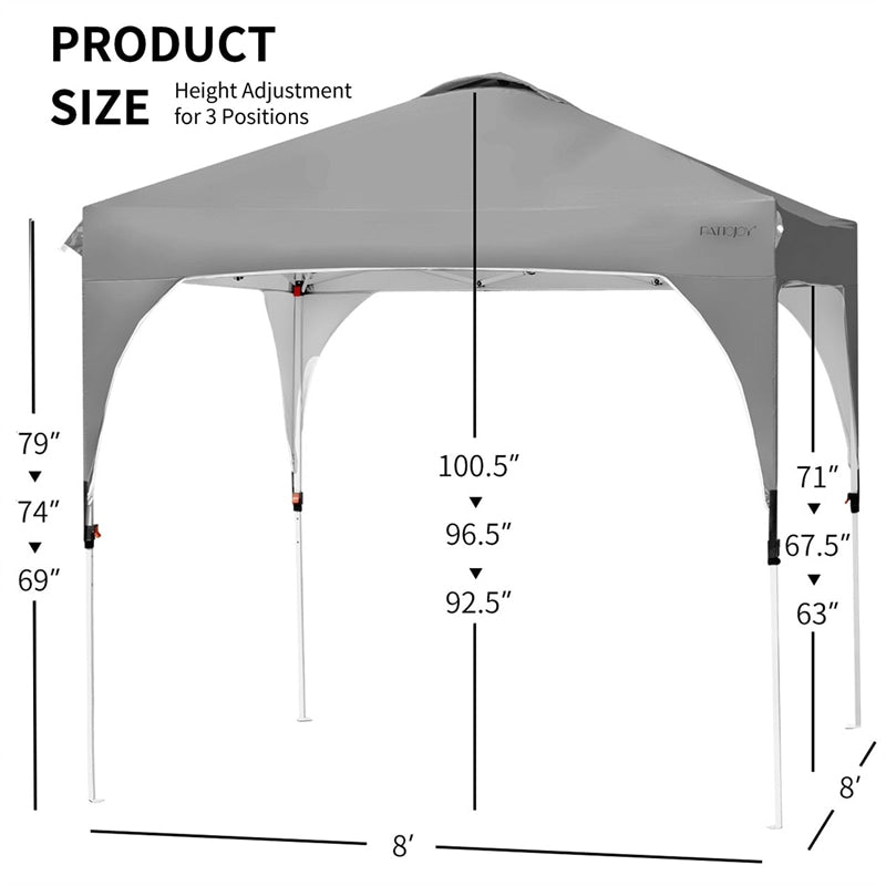 8' x 8' Outdoor Pop-up Canopy Tent Height Adjustable with Roller Bag