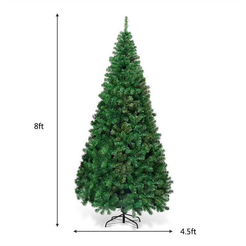 8ft Green Artificial Christmas Tree with Solid Metal Stand for Holiday Decoration