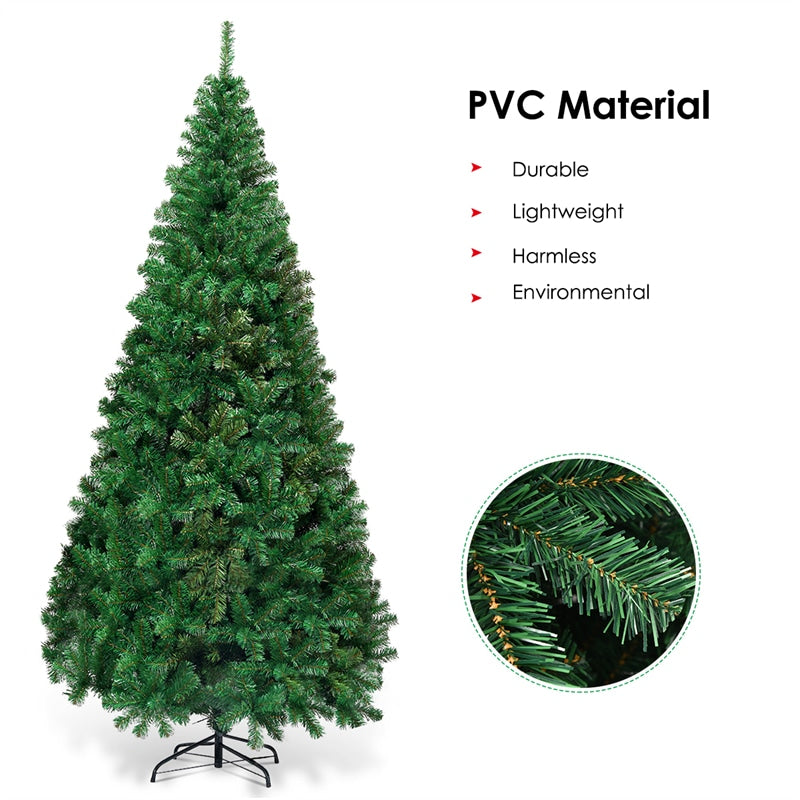 8ft Green Artificial Christmas Tree with Solid Metal Stand for Holiday Decoration