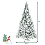 8ft Snow Flocked Hinged Artificial Christmas Tree with Berries and Poinsettia Flowers