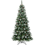 8ft Snow Flocked Pencil Artificial Christmas Tree with Red Berries