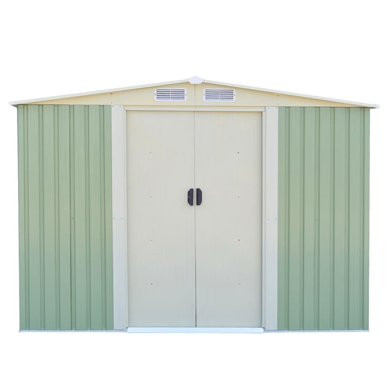 8ft x 8ft Galvanized Steel Outdoor Storage Shed Heavy Duty Garden Tool Storage House with Sliding Door