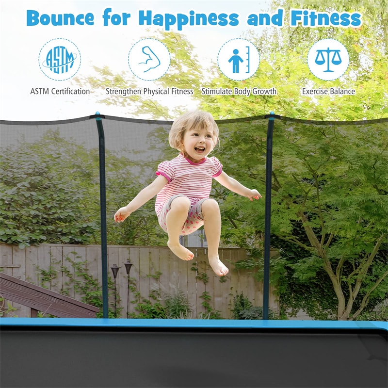 8 x 14FT Rectangular Trampoline Recreational Trampoline with Enclosure Net Non-Slip Ladder for Kids Adults