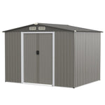 8' x 6' Outdoor Storage Shed Galvanized Steel Garden Tool House with Foundation, 4 Louvers, Double Doors & Ramp for Lawn Yard