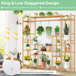9-Tier Bamboo Plant Stand 2-In-1 High-Low Potted Plant Holder Shelf with Hanging Rack