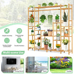 9-Tier Bamboo Plant Stand 2-In-1 High-Low Potted Plant Holder Shelf with Hanging Rack