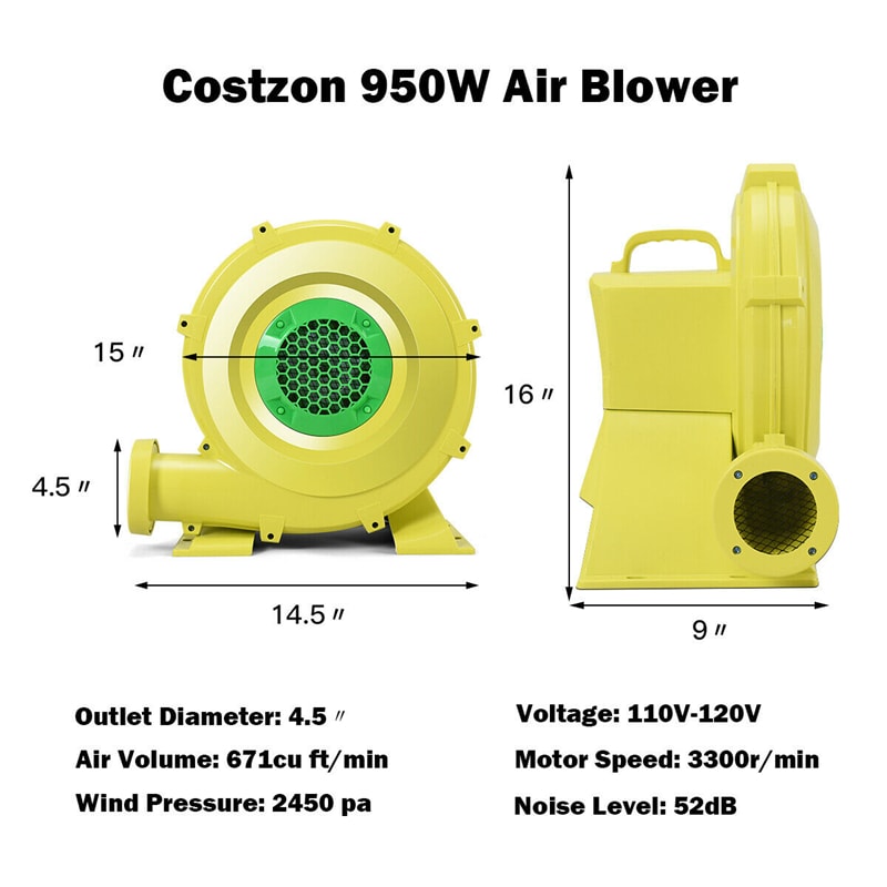 950 Watts 1.25 HP Air Blower Pump Fan for Inflatable Bounce House
