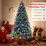 9FT Pre-Lit Snowy Hinged Artificial Christmas Tree with Multicolor LED Lights and Flash Modes