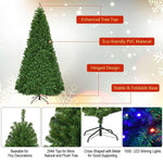 9FT Pre-lit Multicolor Christmas Tree Hinged Artificial Xmas Tree with 1000 LED Lights & Metal Stand