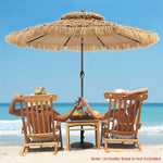 9FT Thatched Tiki Patio Umbrella with 32 Solar LED Lights, 2 Tier Hawaiian Style Grass Beach Umbrella with 8 Ribs & Tilt Adjustment for Pool, Backyard