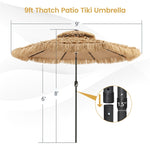 9FT Thatched Tiki Patio Umbrella with 32 Solar LED Lights, 2 Tier Hawaiian Style Grass Beach Umbrella with 8 Ribs & Tilt Adjustment for Pool, Backyard
