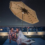 9FT Thatched Tiki Patio Umbrella with 32 Solar LED Lights, 2 Tier Hawaiian Style Grass Beach Umbrella with 8 Ribs & Tilt Adjustment for Pool, Backyard