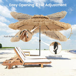 9FT Thatched Tiki Patio Umbrella with 32 Solar LED Lights, 2 Tier Hawaiian Style Grass Beach Umbrella with 8 Ribs & Tilt Adjustment for Pool, Backyard