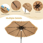 9FT Thatched Tiki Patio Umbrella with 32 Solar LED Lights, 2 Tier Hawaiian Style Grass Beach Umbrella with 8 Ribs & Tilt Adjustment for Pool, Backyard