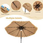 9FT Thatched Tiki Patio Umbrella Grass Beach Umbrella with Solar LED lights