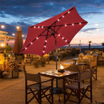 9' Solar LED Lighted Market Patio Umbrella Sun Shade Umbrella Outdoor Table Umbrella with Tilt Adjustment Crank