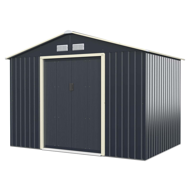 9’ x 6’ Large Metal Storage Shed Outdoor Garden Tool House Backyard Storage Cabinet with 4 Vents & Lockable Double Sliding Door