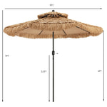 9 ft 2-Tier Thatched Patio Umbrella Hawaiian Style Grass Beach Umbrella with Crank Handle