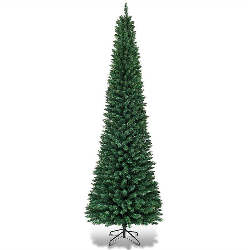 9ft PVC Artificial Slim Pencil Christmas Tree with Foldable Metal Stand