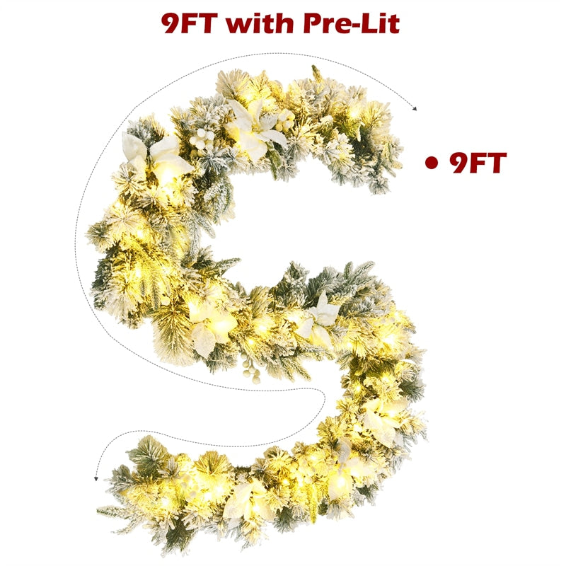 9ft Pre-Lit Snow Flocked Artificial Christmas Garland with 50 LED Lights