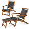 Acacia Wood Folding Wicker Patio Chaise Lounge Chair with Retractable Footrest